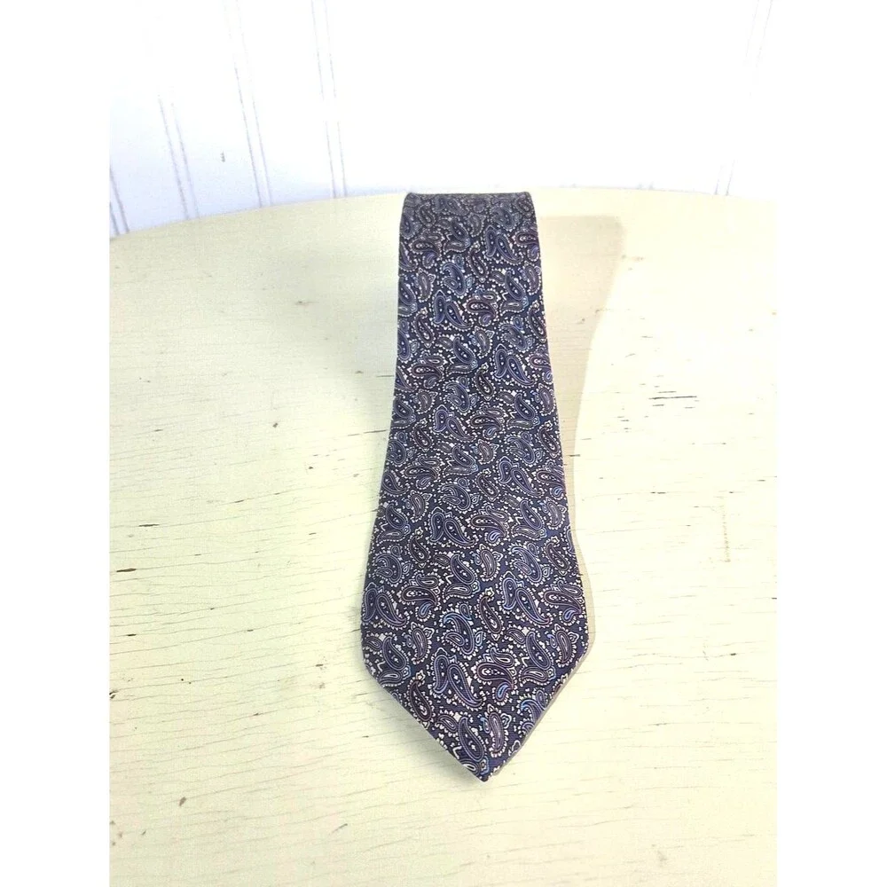 Christian Dior Silk Tie Blue Paisley Pattern Paris New York Designer Necktie